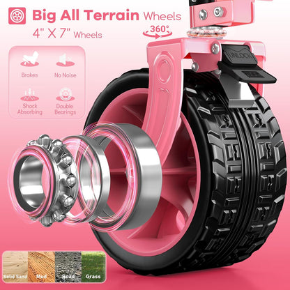 48" L Collapsible Wagon Cart Foldable, 560lbs Weight Capacity 300L Heavy Duty Folding Beach Wagons with Big All-Terrain Wheels, Utility Carts for Groceries, Shopping, Camping, Sports - Pink