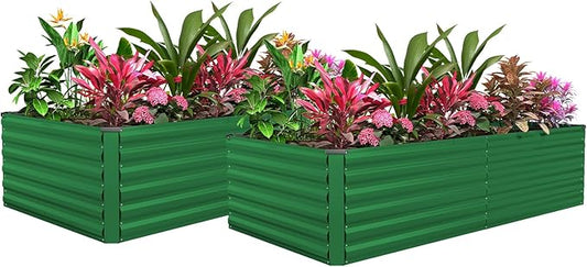 FOOWIN 2pcs 6x3x2ft Galvanized Raised Garden Bed, Planter Raised Garden Boxes Outdoor, Large Metal Raised Beds for Gardening, Garden Bed for Vegetables, Flowers, Herb,269 Gallon Capacity, Green