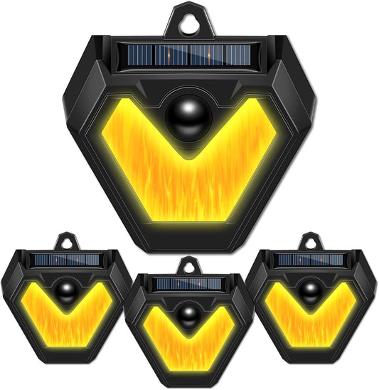 Qualirey 4 Pcs Upgraded Solar Nocturnal Animal Repeller Flickering Flame Outdoor Animal Repellent Motion Activated Coyote Deterrent Light for Skunk Deer Chicken Coop Farm Garden Yard(Orange Light)