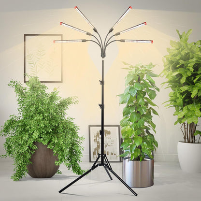 6-Head Grow Light with Stand and Timer, 54 Watt Power Home Plug LED Grow Lights for Indoor Plants for Tall Houseplants, Bonsai Tree, Seed Starting, 24"-64" Adjustable Height
