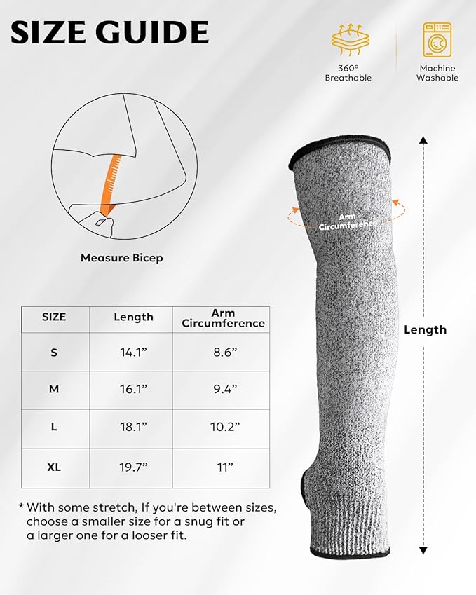 Evridwear Protective Arm Sleeves Cut Resistant Farmers Sleeves for Men Work, Gardening, Farming, Arm Protectors for Thin Skin and Bruising (Extra Large, With Thumb Hole) 5 Pairs