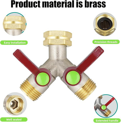 EJW Y-Valve Garden Hose Faucet Splitter, 3/4” GHT Threads,Outdoor Faucet Splitter, Brass High Flow, Garden Hose Y-Splitter 2-Way,Y-Valve Full Flow Hose Splitter,Garden Hose Splitter 2-Way Heavy Duty.