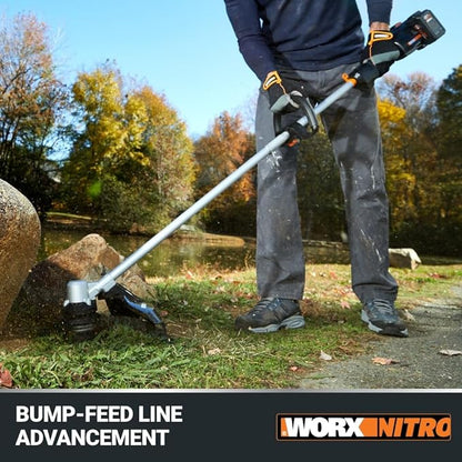 Worx Nitro 40V 15" Cordless String Trimmer with Brushless Motor, Powerful Grass Trimmer with Dual-Exit Bump-Feed Head, Lightweight Weed Trimmer Easy-Load Spool Head – Batteries & Charger Included