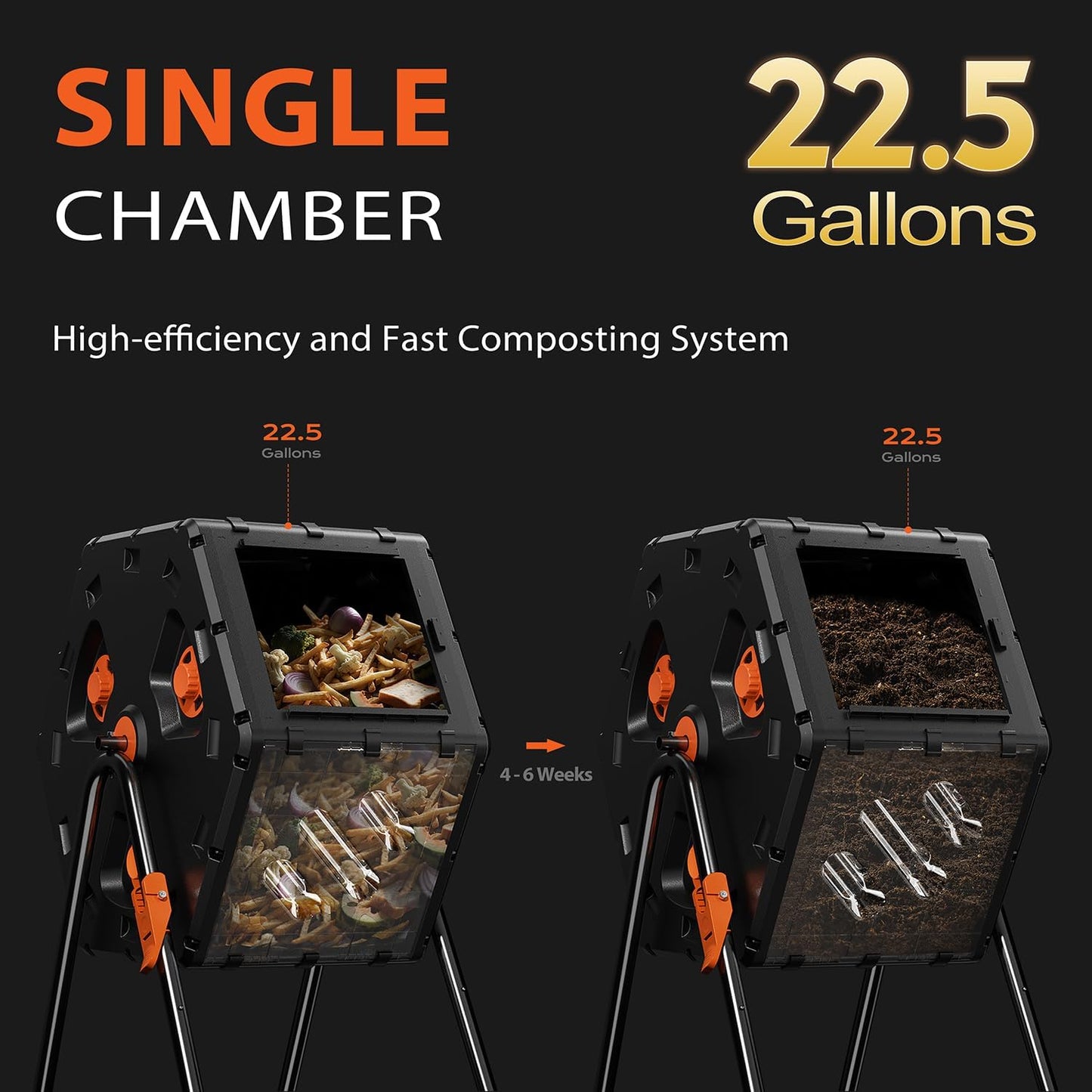 Compost Tumbler 22.5 Gallon/85L, Easy Assemble Compost Bin Outdoor, 360°Rotating Composter for Garden, Backyard, and Yard, Gifts for Seasoned Gardeners & Beginners-Green