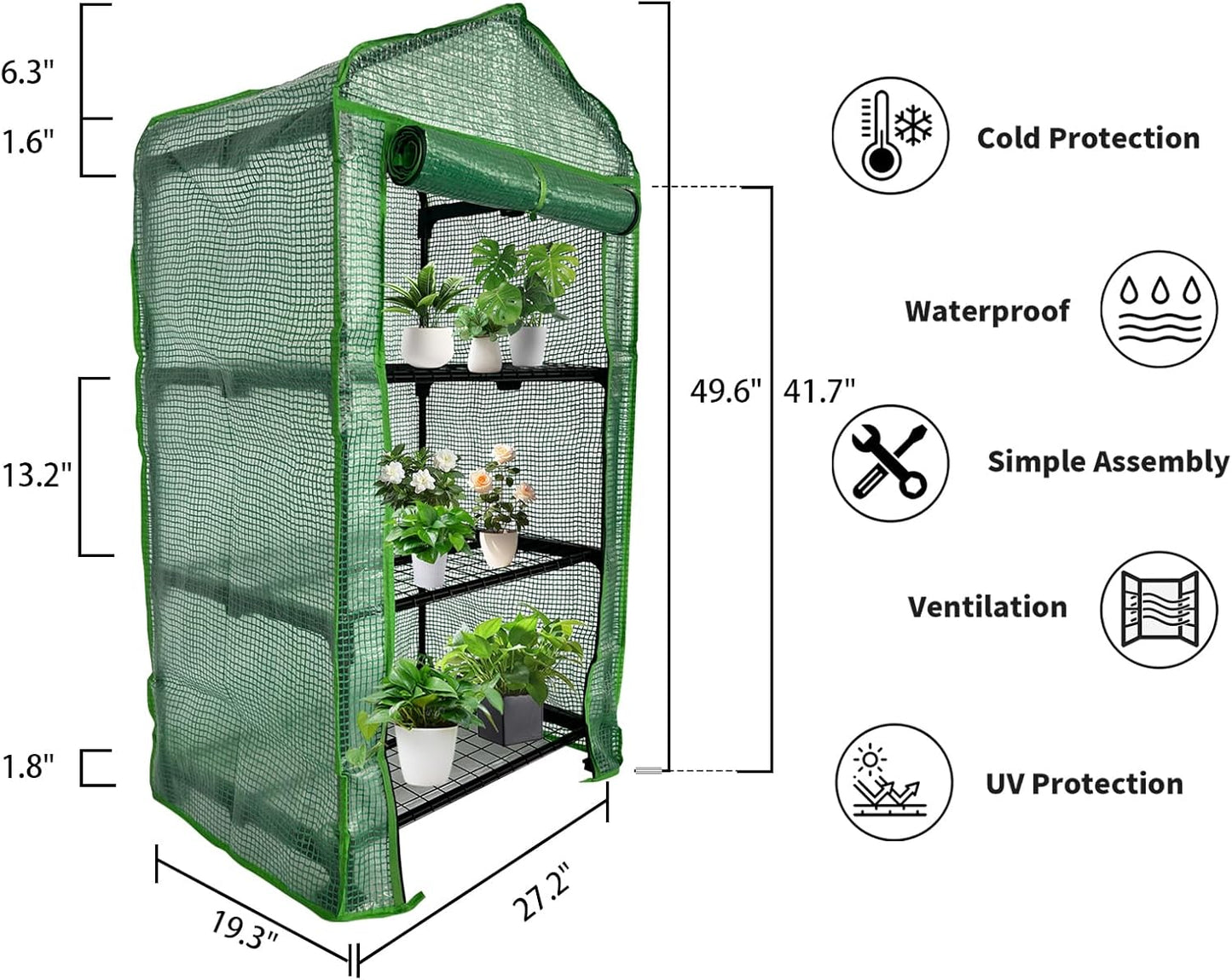 3 Tier Mini Indoor Greenhouse,27"x19"x49" GreenHouses with Clear PE Cover and Roll-Up Zipper Door,Plastic Green House for Indoors Grow Tent&Garden greenhouses for Outdoors