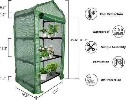 3 Tier Mini Indoor Greenhouse,27"x19"x49" GreenHouses with Clear PE Cover and Roll-Up Zipper Door,Plastic Green House for Indoors Grow Tent&Garden greenhouses for Outdoors