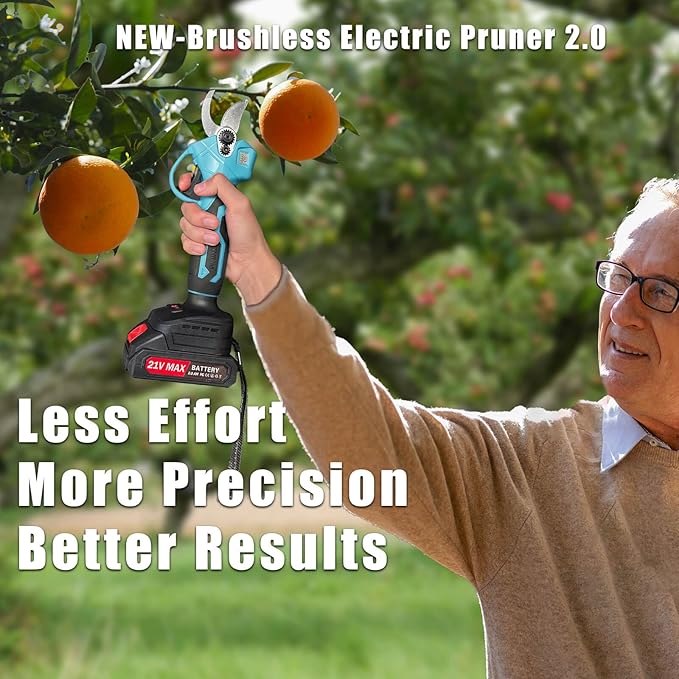 21V Electric Pruning Shears, Tacsaw Upgraded 600W Brushless Electric Pruner with 2×2.0Ah Batteries, 2 Blades, Fast Charger, 1.6" Cutting Diameter, Cordless Pruning Shears for Yards/Outdoors/Farms