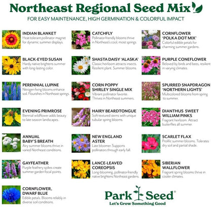 Park Seed Grow Your Own Vibrant Annual and Perennial Wildflower Garden Seeds Mixture, Easy to Grow Varieties for Pollinators and Spring Gardens - Northeast Regional Mix, 50 lbs