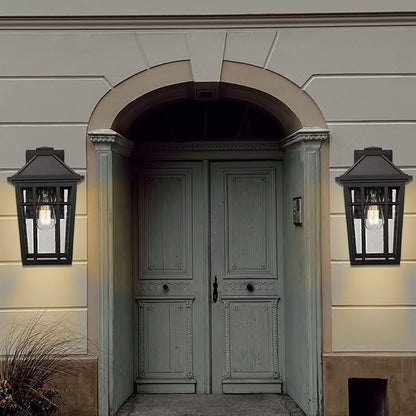 Darkaway 2pcs Outdoor Sconce Lights Wall Light Fixtures, 14inch Large Porch Light Outdoor Wall Anti-Rust Black Aluminum with Glass for Patio Yard Doorway Garage
