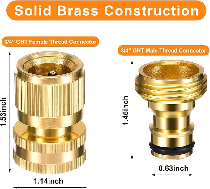 Garden Hose Quick Connect: 3/4 Inch GHT Brass Quick Connector Garden Hose Fittings - 2 Sets Leak-Free Male & Female Water Hose Adapter for RV/Spigot