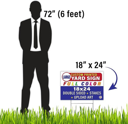 Personalized 18x24" Yard Signs, Double Sided Printing, Metal Stake Included, by Legit Fast Printing (100pk)