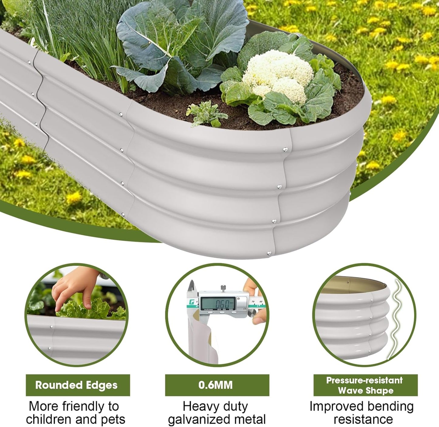 8x2x1ft Oval Galvanized Raised Garden Bed Outdoor 9-in-1 Large Metal Modular Planter Box Raised Beds for Gardening,Vegetables,Fruits,Flowers & Herbs (White)
