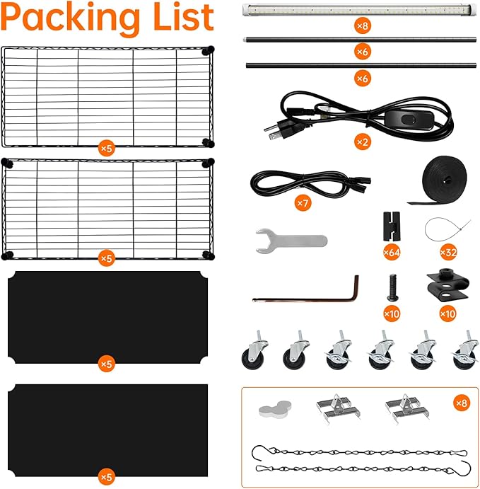 Bstrip 5-Tier Corner Plant Stand with Grow Lights, Large L-Shaped or Long Shape Indoor Plant Shelf, 8 Pack 192W T8 Full Spectrum Grow Lights for Indoor Plants & Seed Starting (58L x 13.8W x 59H)