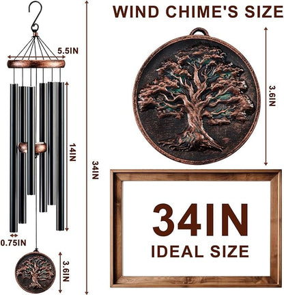 Memorial Wind Chimes for Outside, Sympathy Gifts for Loss of Loved One, Memorial Gift for Loss of Mom Dad Grandparent, Vintage Tree of Life Deep Tone Windchimes Outdoor (DIY 34" Tree of Life)