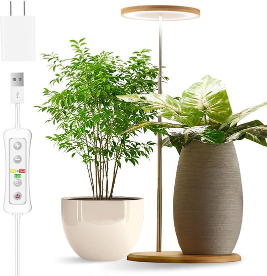 yadoker Plant Grow Light for Indoor Plant, Bamboo Mini LED Grow Light Garden,Height Adjustable,Automatic Timer with 8/12/16 Hours