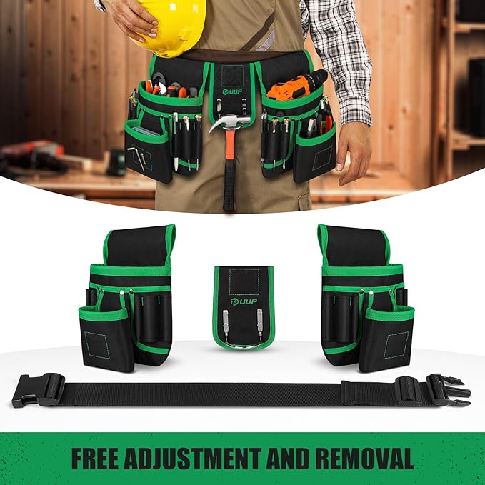 Magnetic Tool Belt for Men, 26 Pockets Heavy Duty Tool Pouch, Magnet Holster Nail Utility Toolbelt Detachable Adjustable Waist Holder for Handyman Contractor Mechanic Plumber Roofer Dad Gift -Green