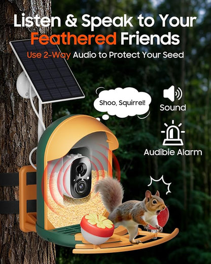 Camii Bird Feeder with Camera, Smart Birdfeeder with AI Identify Birds Species, 2K HD, Solar Powered, Night Vision, Real-Time Alert, IP66 Waterproof for Backyard Bird Watching Enthusiasts (Dark Green)