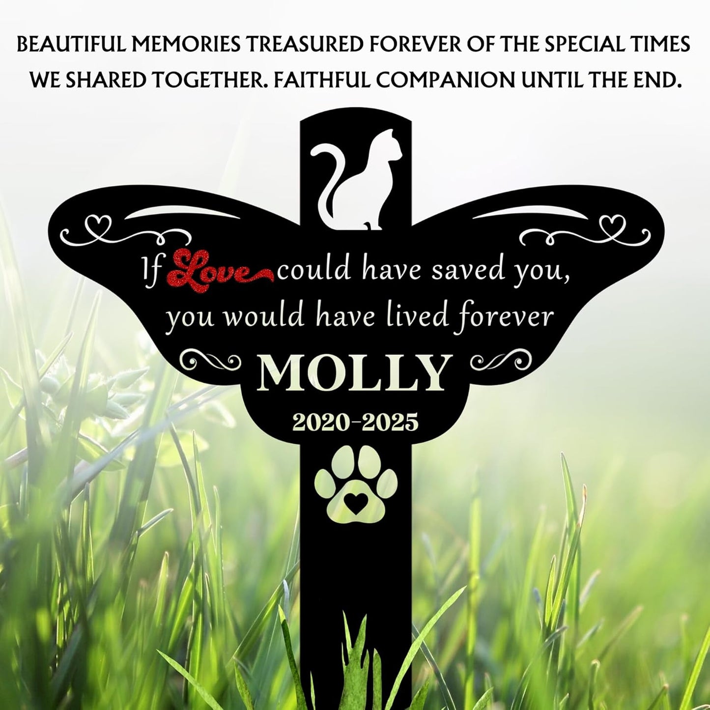 Custom Cat Grave Markers Outdoor | Personalized Pet Grave Markers| Memorial Headstone for Cat with Photo | Thoughtful Remembrance Decor for Pets Graves (Nes-gm-09)
