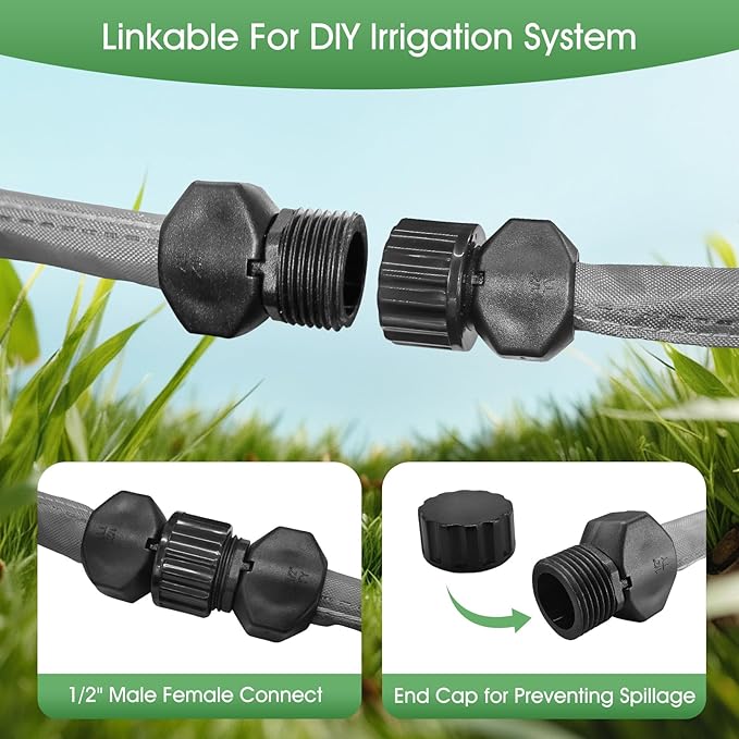 Flat Soaker Hose 50 ft for Garden Beds, Linkable Drip Irrigation Hose, Double-Layer PVC, Leakproof & Kink-Resistant, Even Seepage Saves up to 80% Water