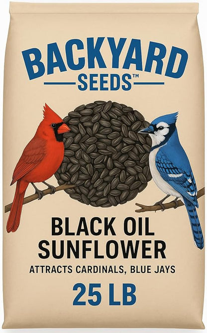 CountryMax Backyard Seeds Black Oil Sunflower Seeds for Wild Birds – 25 lb Bag – High-Energy Food for Cardinals, Jays, Woodpeckers – Backyard Feeder Favorite