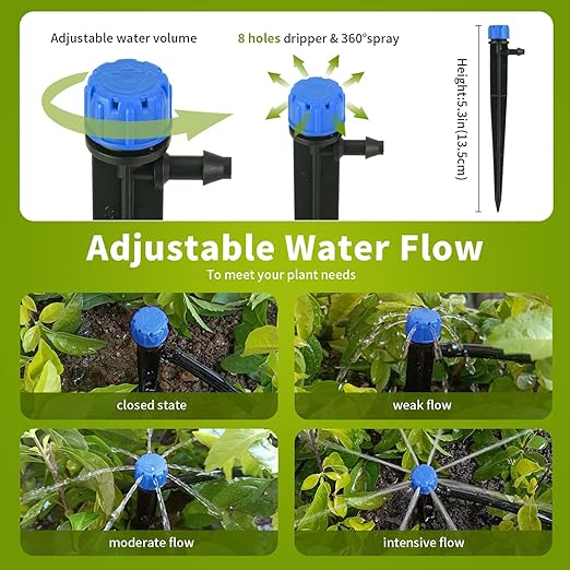 Irrigation Drip Emitters,50 Pcs Drip Emitters for 1/4" Drip Irrigation Tubing Adjustable Water Flow Drip Irrigation Emitters Drip Nozzles for Plants Garden Watering Raised Bed Potted Flower Vegetable