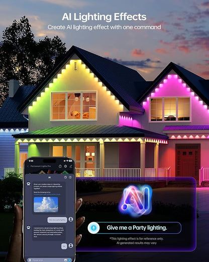 ASAHOM Permanent Outdoor Lights Pro, 300FT with 216 RGBCW LEDs and Dual Output, WLED Integration, AI Lighting, 30,000 Lighting Effects Combination, IP67 Waterproof for Outdoor Decor, Black