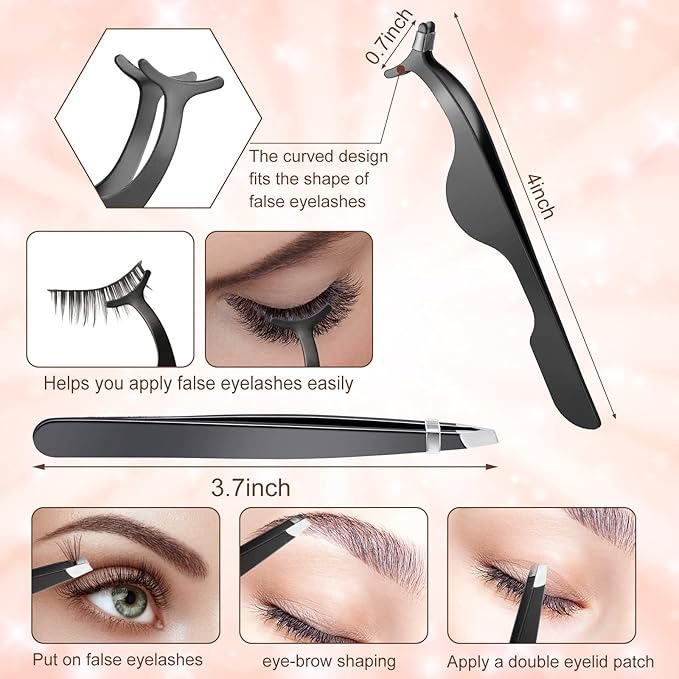 Bencailor 17 Pcs Eyelash Curlers Kit Lash Curler Eyelash Comb Seperator Extension Tweezers Eyebrow Brush Scissors False Eyelashes Applicator Eyebrow Trimmer Silicone Refills Pads for Women (Blue)