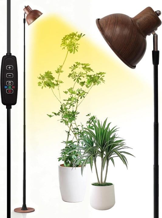 yadoker Plant Grow Light for Indoor Plant, Walnut Wood Grain LED Grow Light,Elevating Plant Lamp,Height Adjustable,Automatic Timer with 8/12/16Hours,10-Level Brightness,Ideal for Large Plant Grow