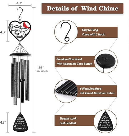Memorial Gifts for Loss of Brother, 32" Cardinal Memorial Wind Chimes for Loss of Brother, Sympathy Wind Chimes Gifts in Memory of Brother