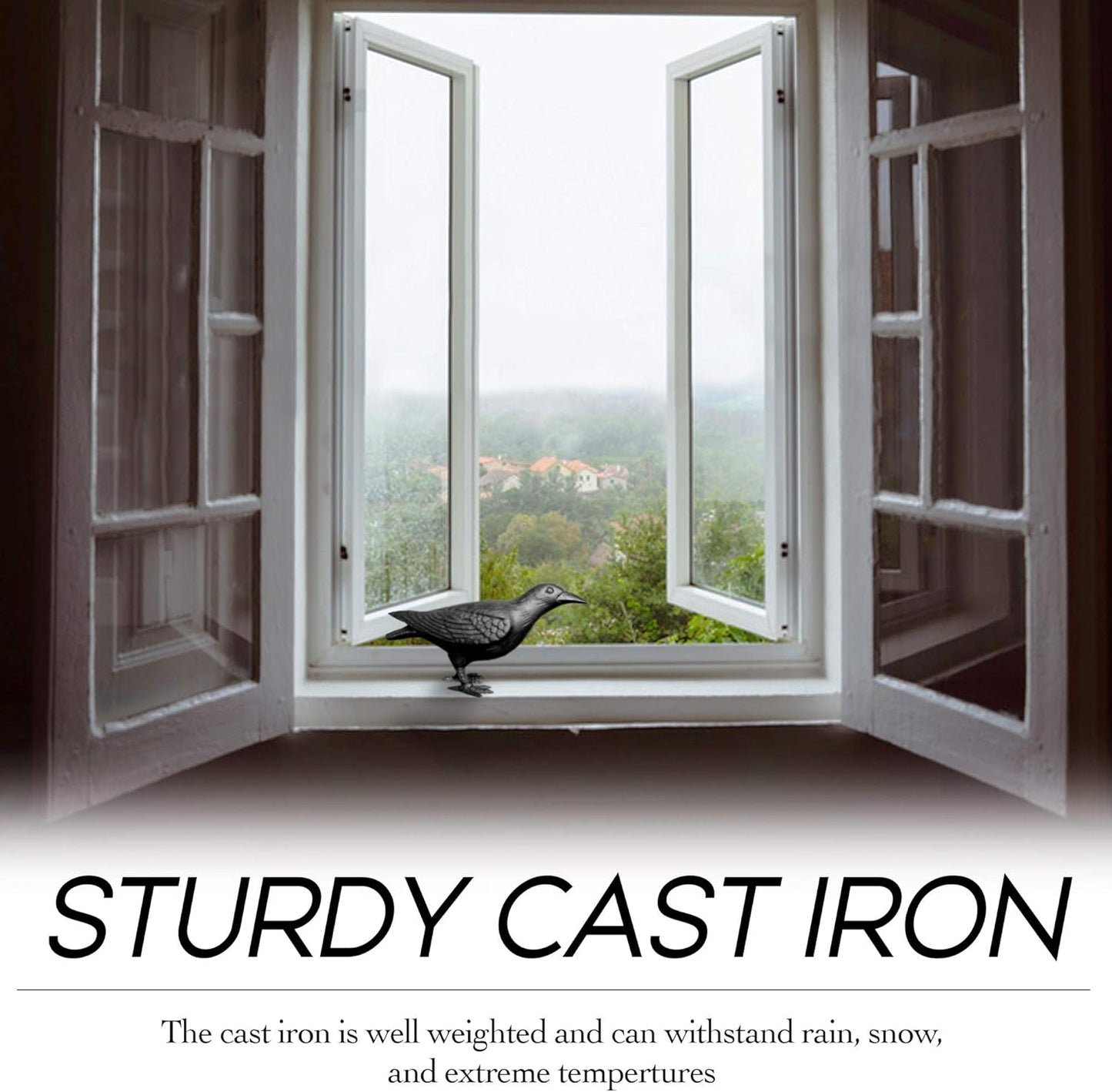 NACH Crow Decor, 4.5 x 11 x 3.5 inch, Cast Iron Black Raven Statue, Raven Decor for Outside - Head Up Crow Statue