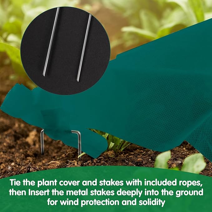 Plant Covers Freeze Protection, 10ft x 30ft 1.41 oz/yd² Frost Cloth Plant Blankets Floating Row Covers with 20 Stainless Steel Clips for Winter Plants Gardens Frost/Sun Pests Protection, Dark Green