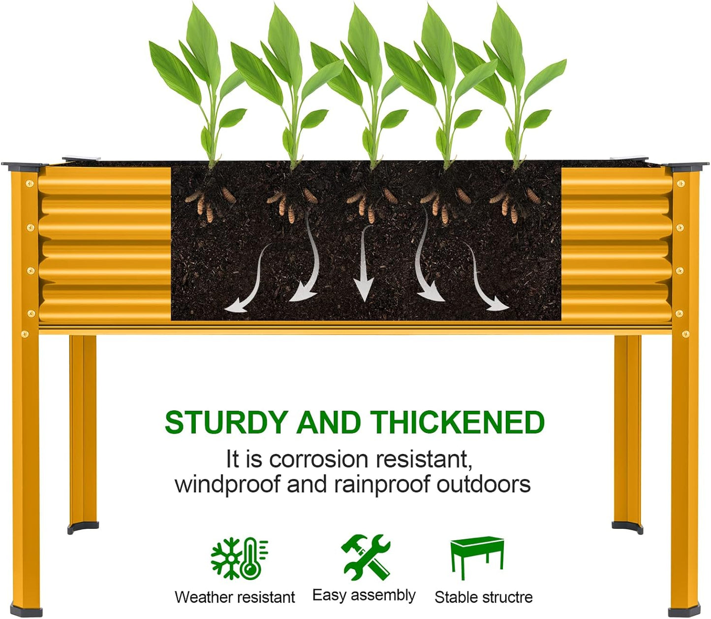 Land Guard Galvanized Raised Garden Bed with Legs, Galvanized Planter Raised Garden Boxes Outdoor, Oval Large Metal Raised Garden Beds for Vegetables(Yellow)………