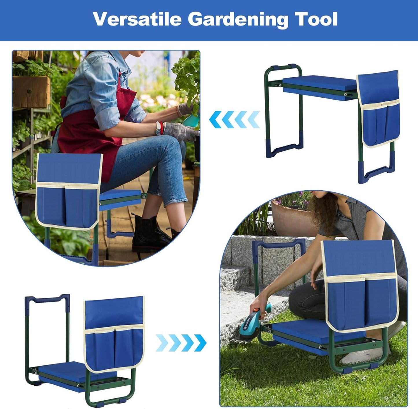 sancat Garden Kneeler and Seat with Thicker and Wider Soft Kneeling Pad,Foldable Heavy Duty Durable Garden Stool with Tool Bag, Portable Garden Bench,Gardening Gift for Women and Men sennior