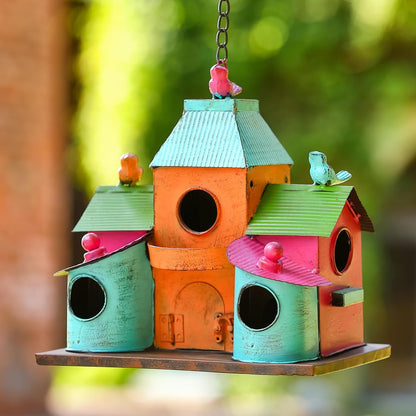 Large Bird Houses for Outside Hanging, Colorful Metal Bird Houses for Outside with 5 Compartments, Easy-Clean Front & Back Doors, Escape Holes & Ventilation, Weatherproof birdhouses for Outdoors