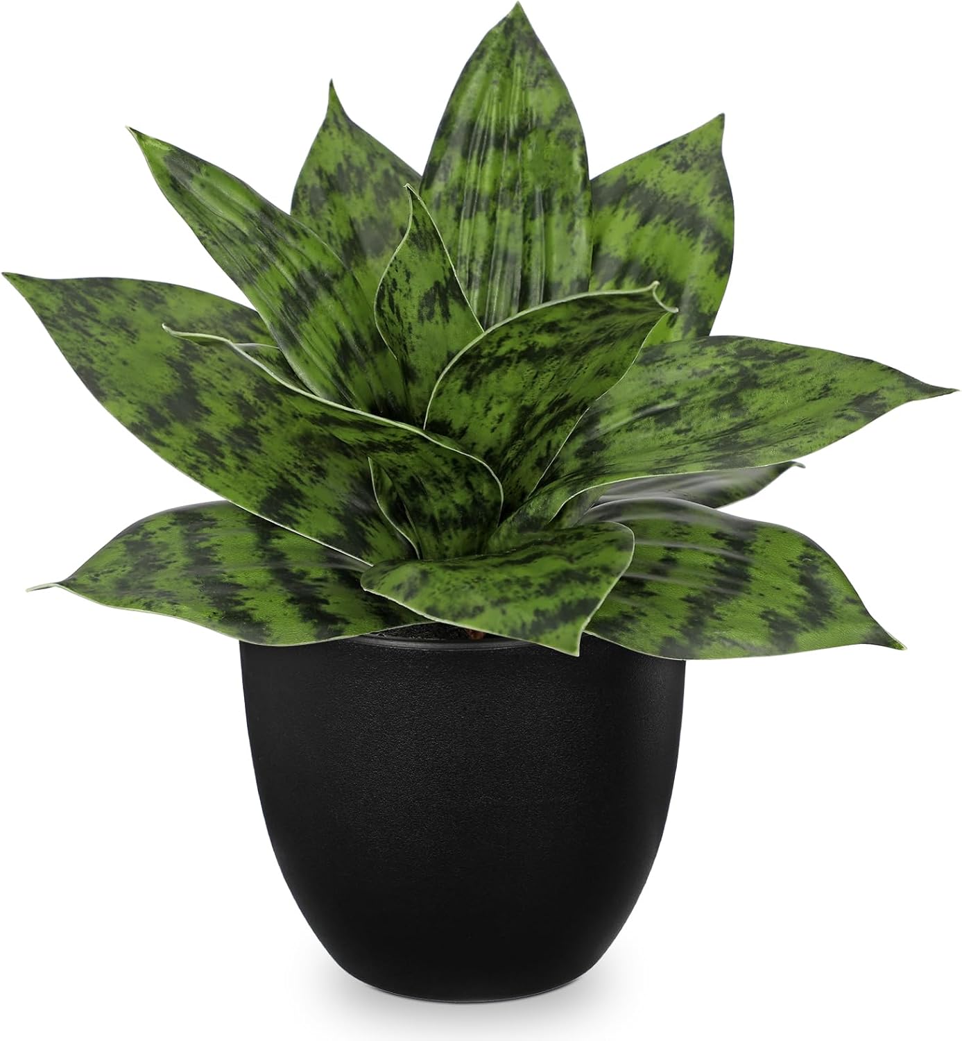 Hollyone Artificial Snake Plants 9" Faux Agave Succulent Plant Potted in Black Pot Fake Sansevieria Aloe Tropical Plant for Desk Modern Office Home Bathroom Indoor Outdoor Decor