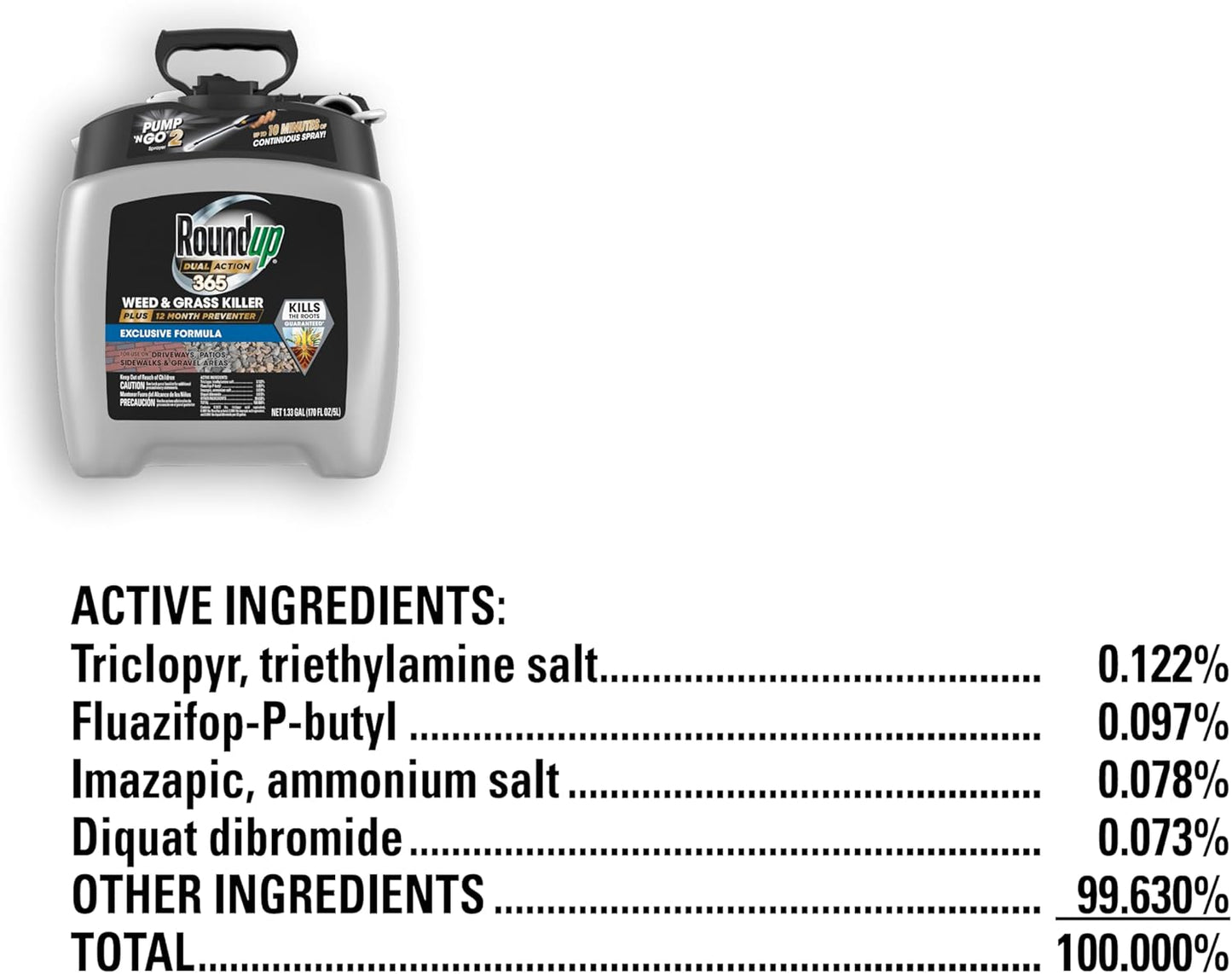 Roundup Dual Action 365 Weed & Grass Killer Plus 12 Month Preventer with Pump 'N Go 2 Sprayer, 1.33 gal.