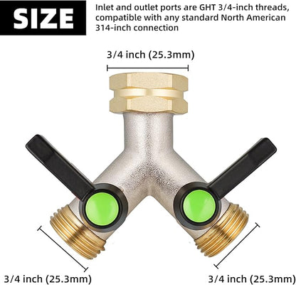 Hose Splitter,Garden Hose Splitter 2 Way,Y Adapter for Water Hose, Faucet Splitter, 2 Way Heavy Duty Brass Splitter，Outdoor Faucet Splitter,with Long Handle.