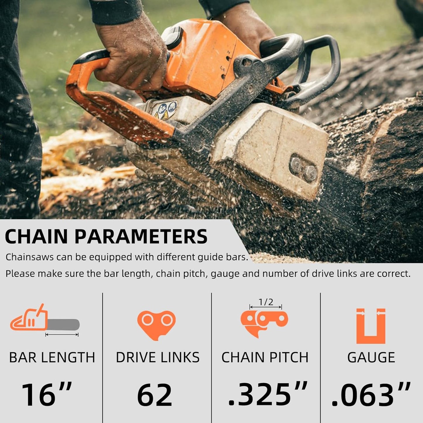 4 Pack 16 Inch Chainsaw Chain Fit Stihl .325" Pitch .063" Gauge 62 Drive Links, Replacement Chains Fit STIHL 025 MS250 MS251 MS230 MS241 and More, 26RM3 62, L62