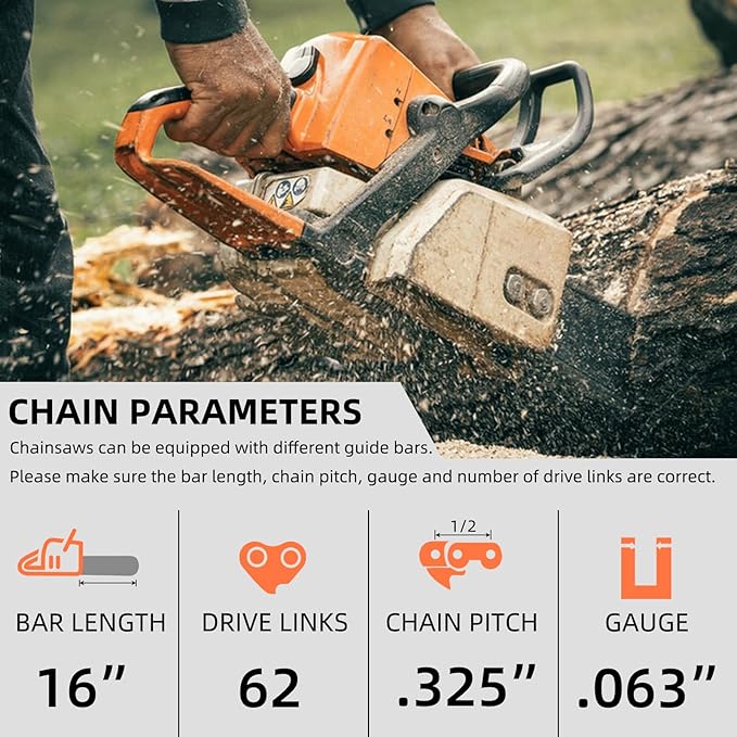 4 Pack 16 Inch Chainsaw Chain Fit Stihl .325" Pitch .063" Gauge 62 Drive Links, Replacement Chains Fit STIHL 025 MS250 MS251 MS230 MS241 and More, 26RM3 62, L62