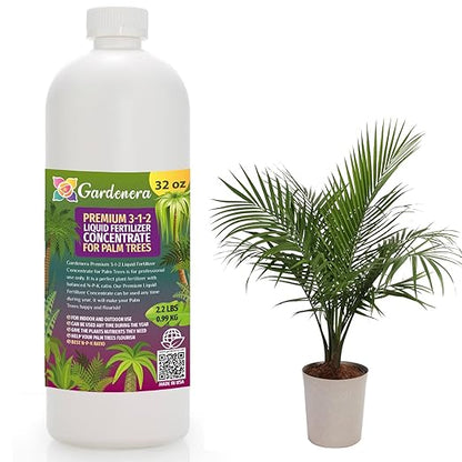 Premium Liquid Palm Tree Plant Fertilizer - 3-1-2 Concentrate for Indoor Plants and Flowers by Gardenera | Organic Plant Food for Palm Trees - 32oz