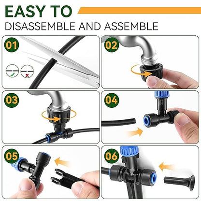 Meonum 65FT Garden Watering System, Quick Connector Drip Irrigation Kit, Hanging Plant Misting System Kit for Greenhouse, Yard, Lawn, Raised Bed with 1/4 inch Blank Tubing and Accessories(1 Pack)