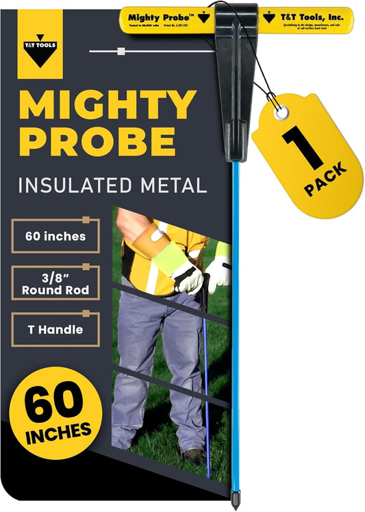 T&T Tools 60-Inch Mighty Probe Insulated Metal Soil Probe – 3/8" Metal Round Rod, Heavy Duty Design for Easy Penetration & Withdrawal, Soil Testing & Landscaping Tools, T-Handle, USA-Made-1 Pack