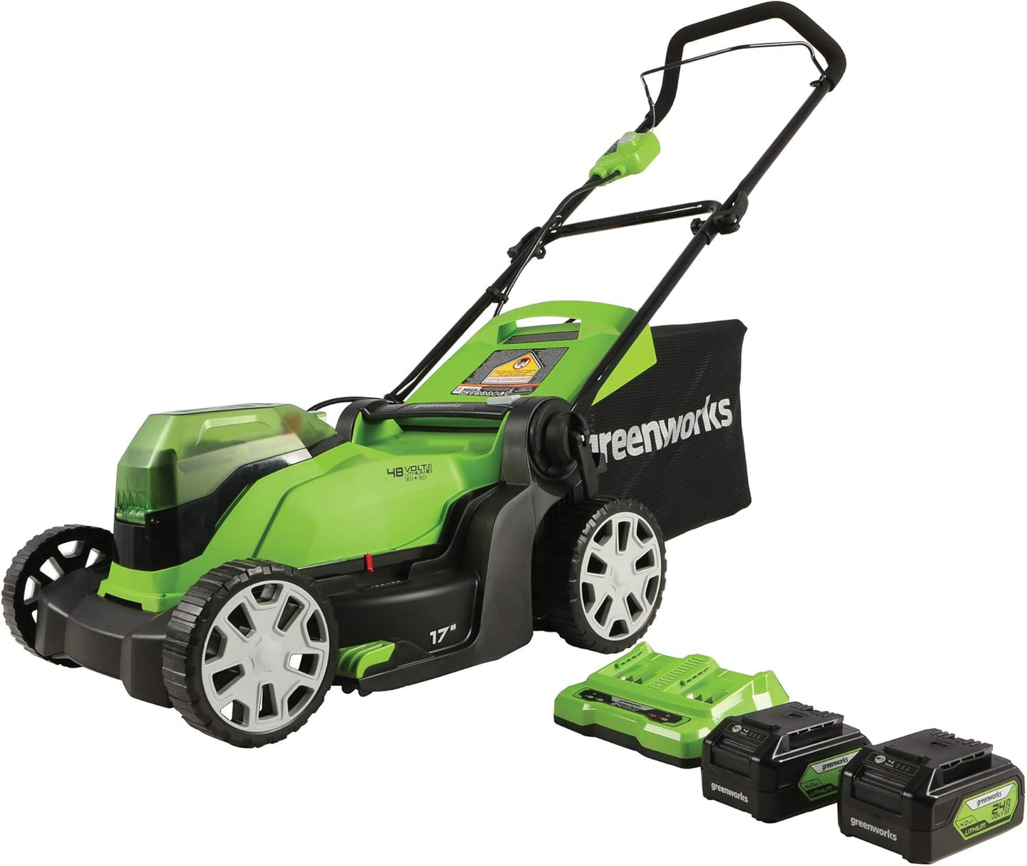 Greenworks 48V (24V x 2) 17" Cordless (Push) Lawn Mower (125+ Compatible Tools), (2) 4.0Ah Batteries and Dual Port Rapid Charger Included