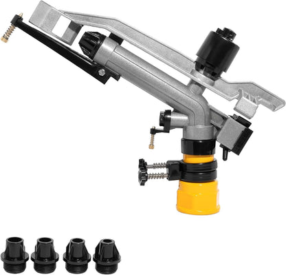 1-1/2"" FNPT Full Circle Rain Gun, Full Circle Impact Sprinkler with 4 Nozzles, Lawn & Garden Sprinklers for Large Range Coverage and Watering Efficiency, Sliver, 3BN-7Y3-POF425