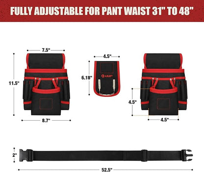 Magnetic Tool Belt for Men, 26 Pockets Heavy Duty Tool Pouch, Magnet Holster Nail Utility Toolbelt Detachable Adjustable Waist Holder for Handyman Contractor Mechanic Plumber Roofer Dad Gift -Red