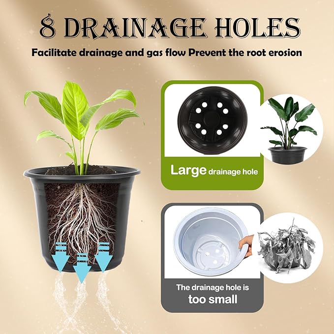 100 Packs Nursery Pots,3 Inches Plastic Nursey Pots for Plants with Drainage Holes, Seed Starting Garden Pots of Flower Plant Container for Succulents, Transplanting (100, 3 Inch)