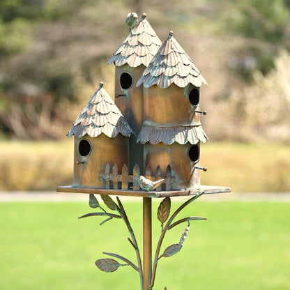 Large Copper Colored Multi-Birdhouse Stakes, Room for 4 Bird Families in Each ASIN: B09QHC67VL (Cylinders with Fence)