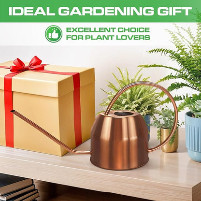 Plexon Rose Gold Metal Watering Can Indoor Plants 40 oz, Stainless Steel Long Spout Watering Can Outdoor House Plant Flower, Garden