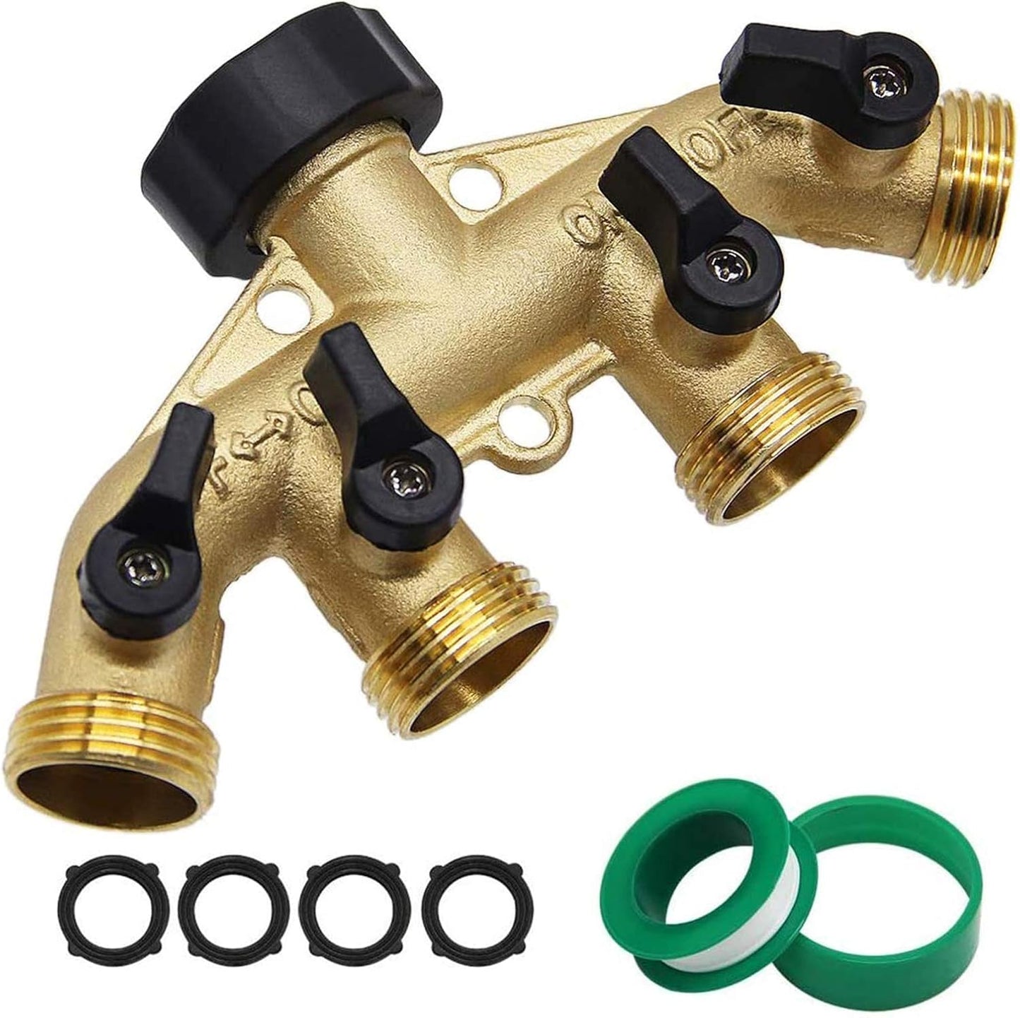 Twinkle Star 4 Way Heavy Duty Brass Garden Hose Splitter, Hose Connector 3/4", Hose Spigot Adapter with 4 Valves