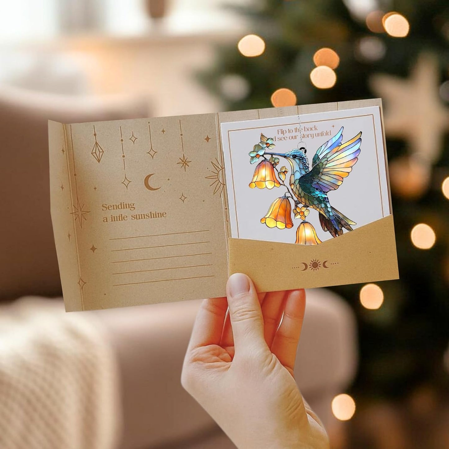 Hummingbird Flower Acrylic Suncatcher Stained Glass Effect Window Car Hanging Christmas Ornament Indoor Outdoor Decor Garden Sun Catcher Panel for Bird Lover for Women Mom Grandma